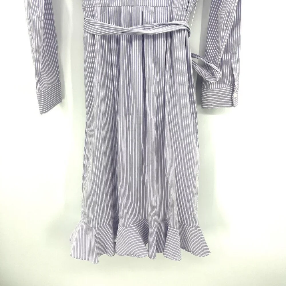 Cremieux Purple White Striped Midi Shirt Dress Women's Size 10